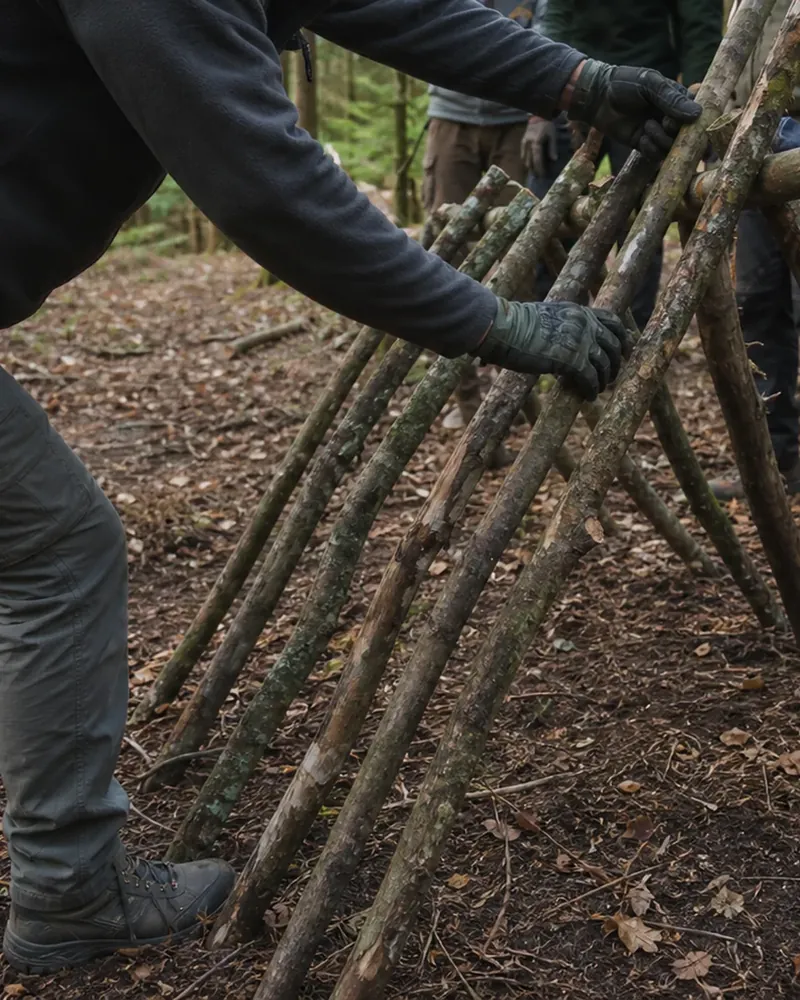 Shelter bauen beim Survival Wochenende im Schwarzwald